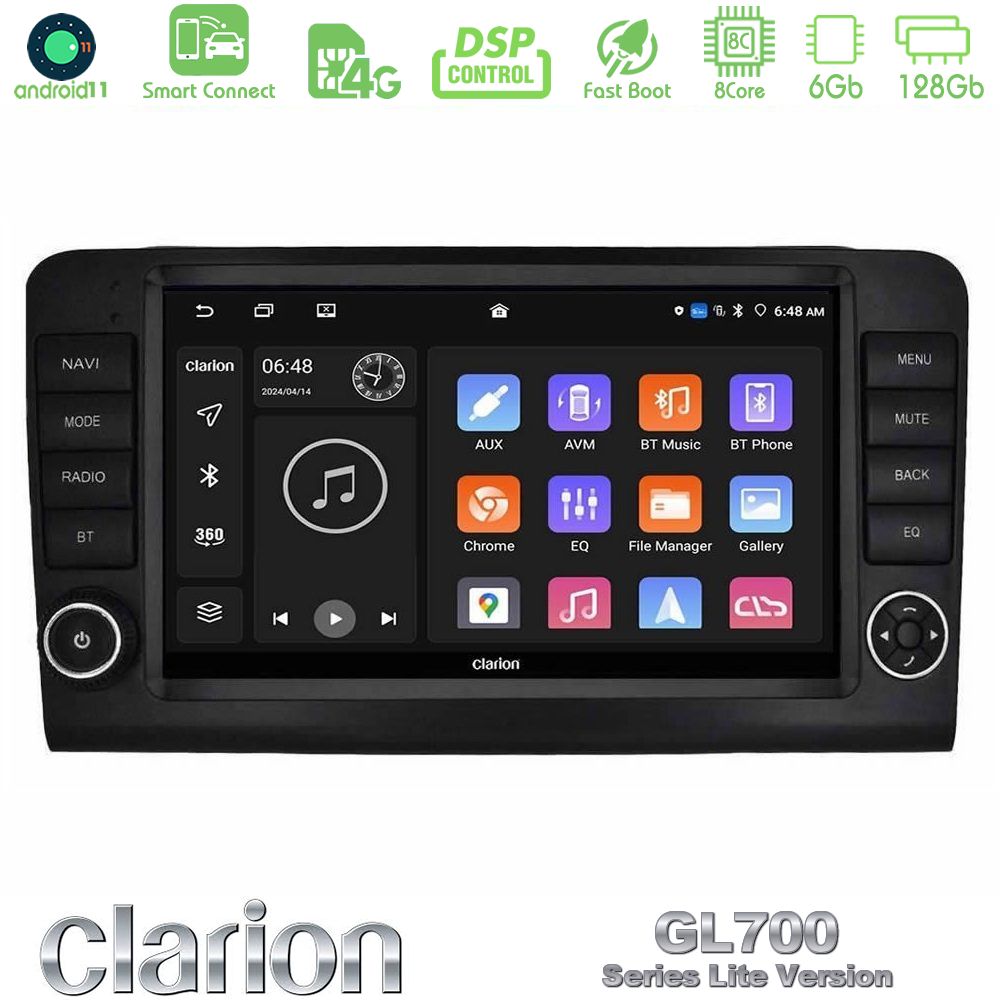 Clarion GL700 Lite Series 8Core Android11 6+128GB Mercedes ML/GL Class W164 2006-2011 Navigation Multimedia Tablet 9" Με Carplay & Android Auto (OEM Look)