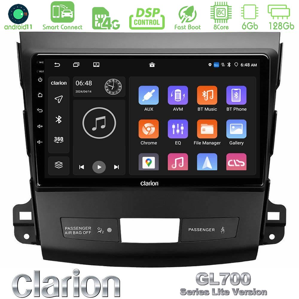 Clarion GL700 Lite Series 8Core Android11 6+128GB Mitsubishi Outlander/Citroen C-Crosser/Peugeot 4007 Navigation Multimedia Tablet 9" Με Carplay & Android Auto