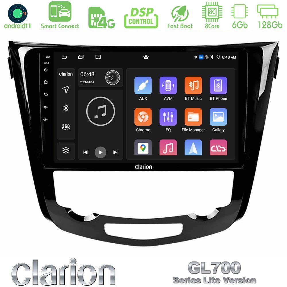Clarion GL700 Lite Series 8Core Android11 6+128GB Nissan Qashqai J11 (AUTO A/C) Navigation Multimedia Tablet 10" Με Carplay & Android Auto
