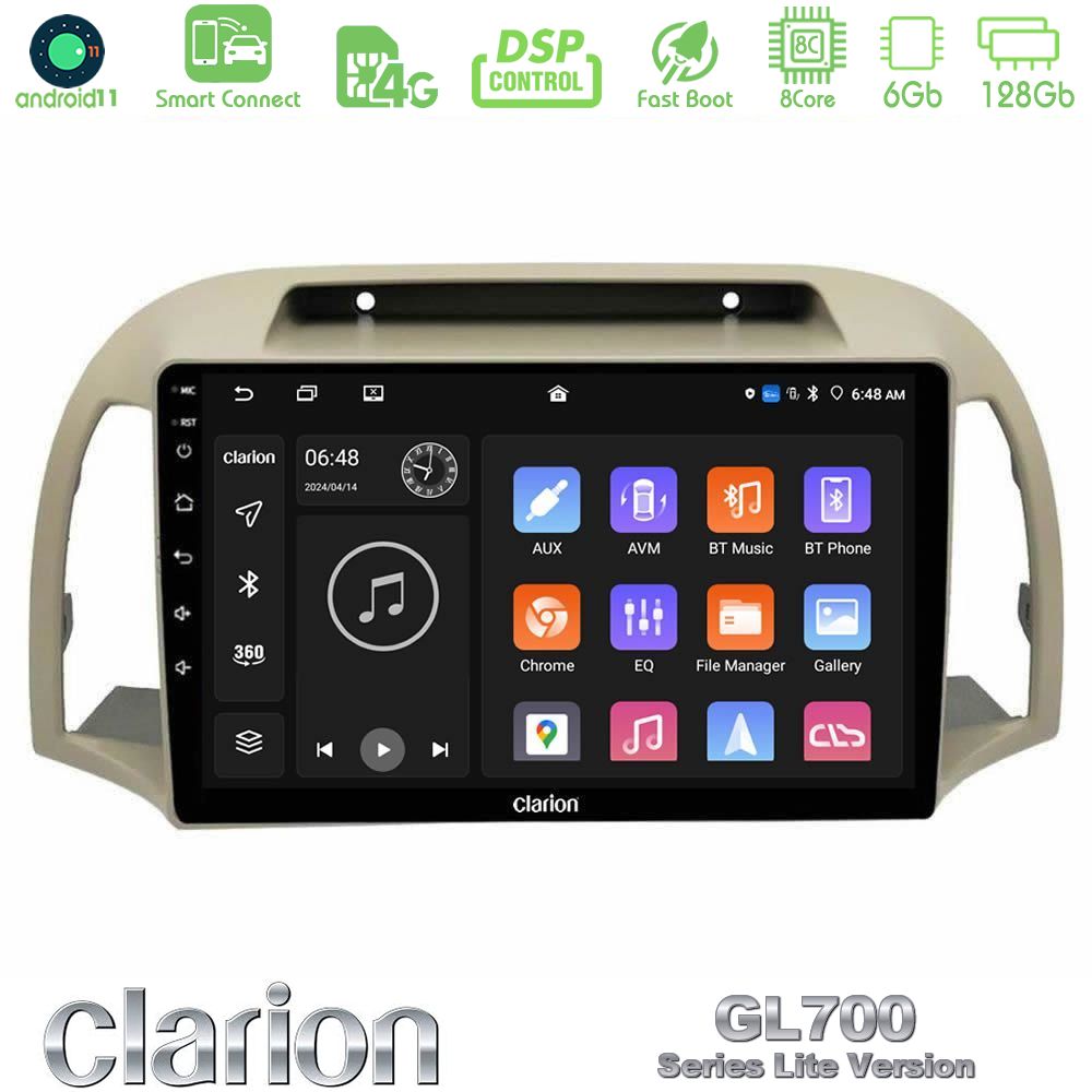 Clarion GL700 Lite Series 8Core Android11 6+128GB Nissan Micra K12 2002-2010 Navigation Multimedia Tablet 9" Με Carplay & Android Auto