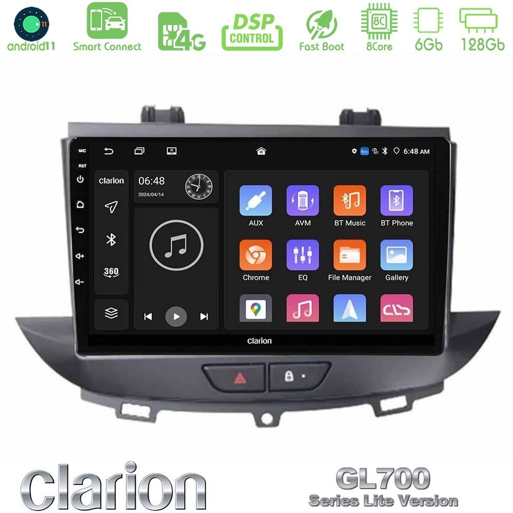 Clarion GL700 Lite Series 8Core Android11 6+128GB Opel Grandland/Crossland X Navigation Multimedia Tablet 9" Με Carplay & Android Auto