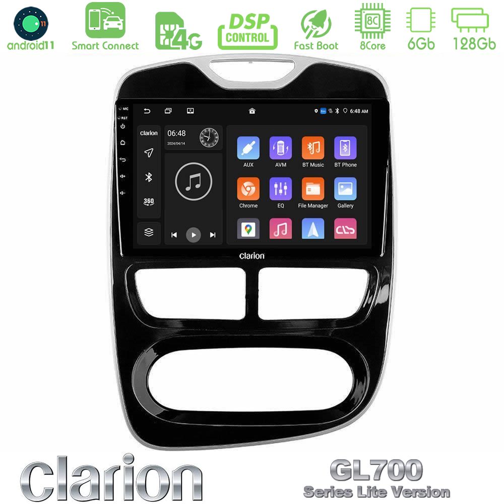 Clarion GL700 Lite Series 8Core Android11 6+128GB Renault Clio 2012-2016 Navigation Multimedia Tablet 9" Με Carplay & Android Auto