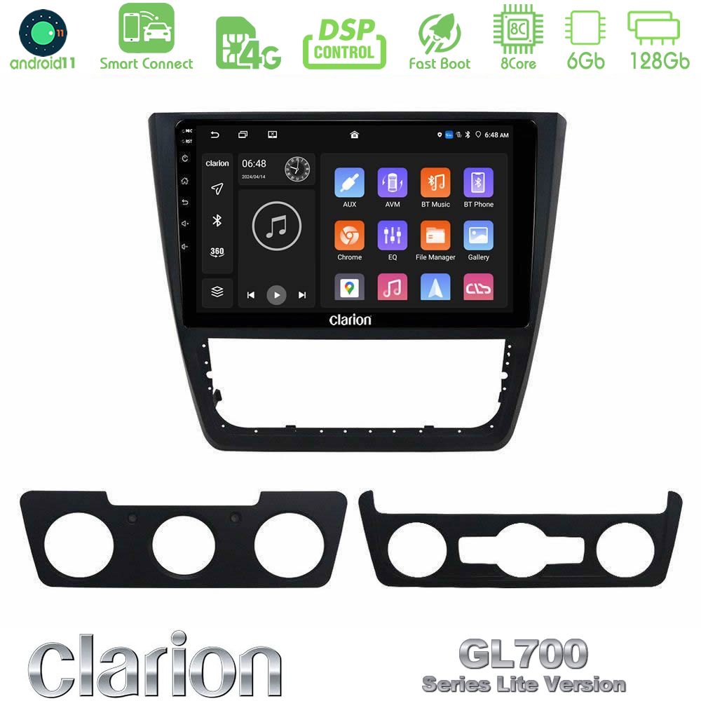 Clarion GL700 Lite Series 8Core Android11 6+128GB Skoda Yeti 2009-> Navigation Multimedia Tablet 10" Με Carplay & Android Auto