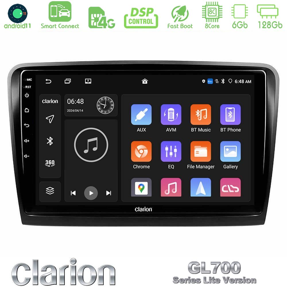 Clarion GL700 Lite Series 8Core Android11 6+128GB Skoda Superb 2008-2015 Navigation Multimedia Tablet 10" Με Carplay & Android Auto