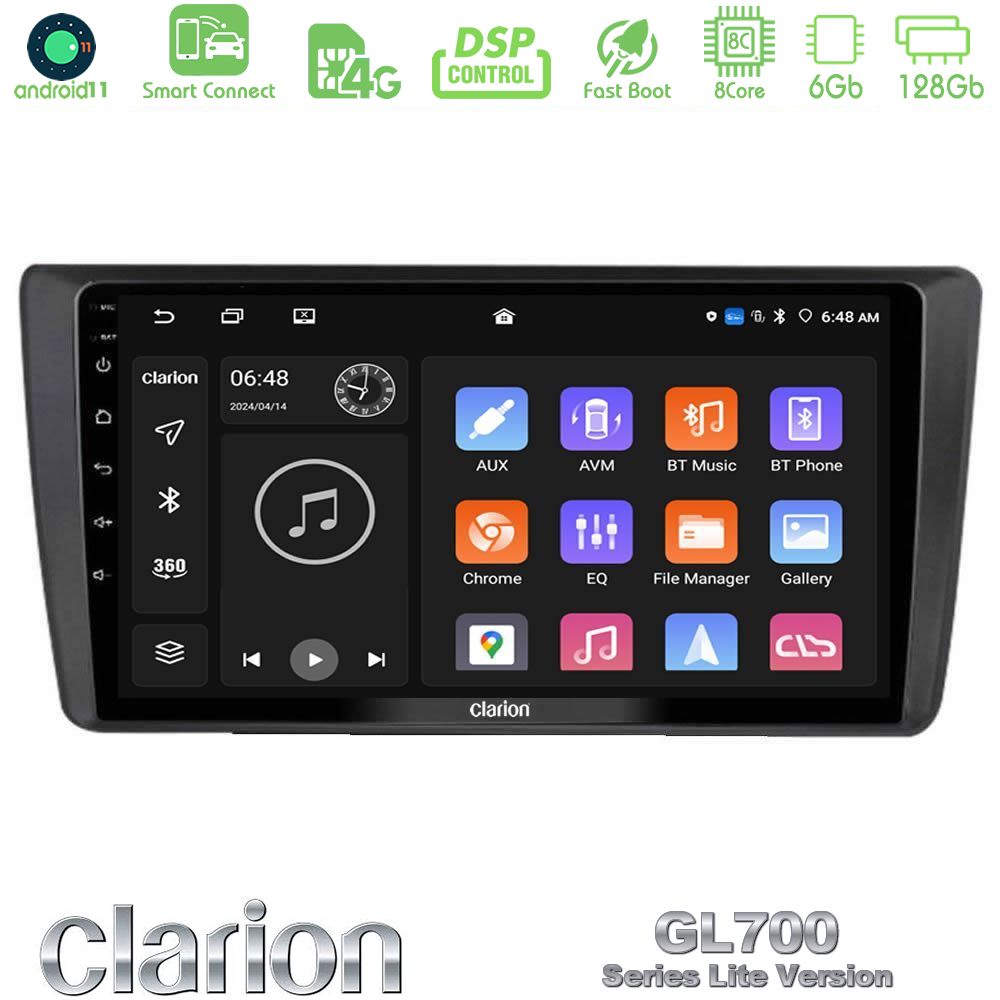 Clarion GL700 Lite Series Skoda Octavia 2004-2012 8Core Android11 6+128GB Navigation Multimedia Tablet 9" Με Carplay & Android Auto