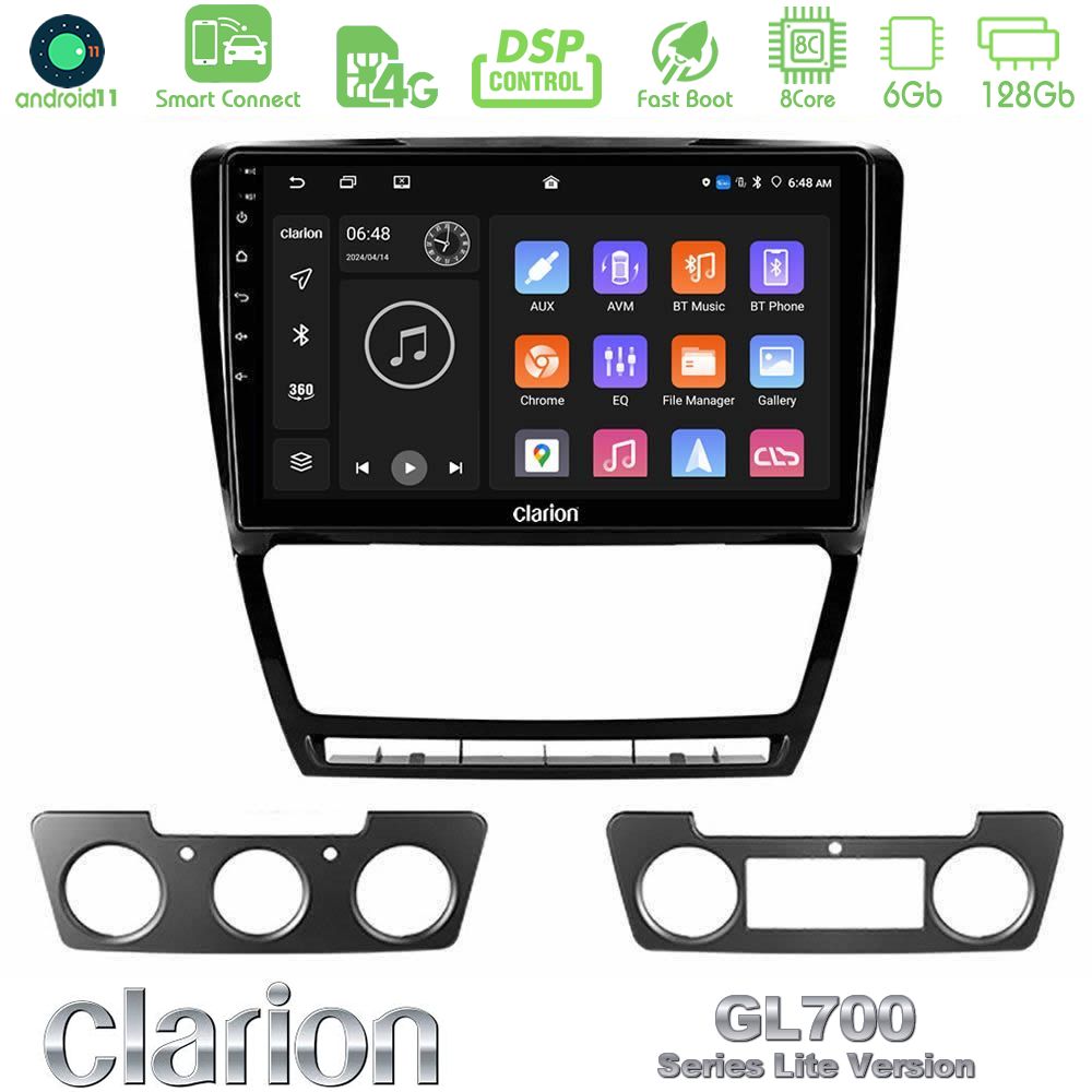 Clarion GL700 Lite Series 8Core Android11 6+128GB Skoda Octavia 5 Navigation Multimedia Tablet 10" Με Carplay & Android Auto