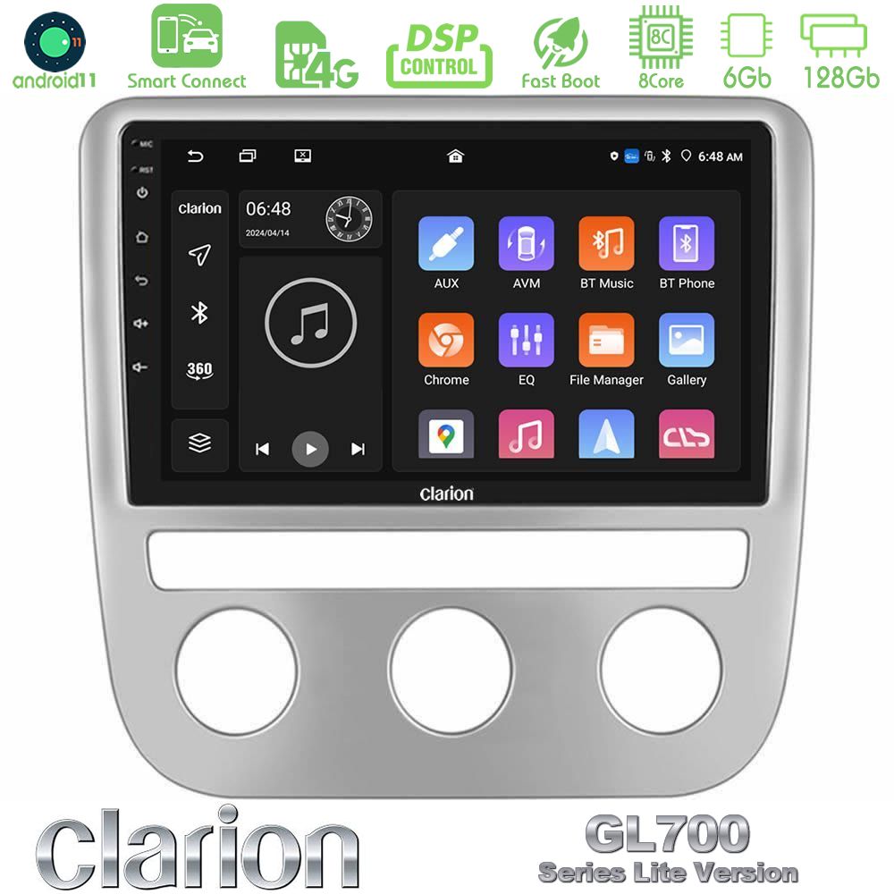 Clarion GL700 Lite Series 8Core Android11 6+128GB VW Scirocco 2008-2014 Navigation Multimedia Tablet 9" Με Carplay & Android Auto