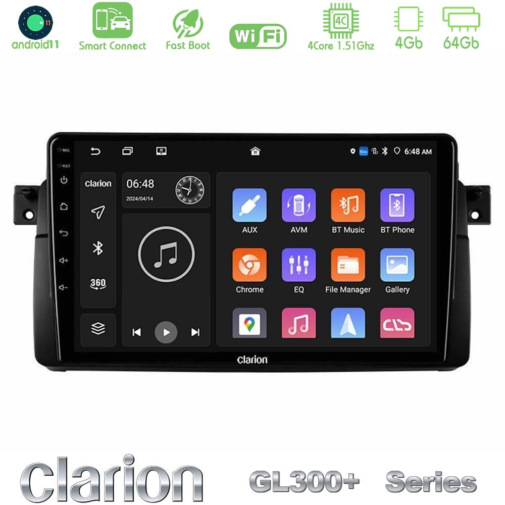 Clarion GL300+ Series 4Core Android11 4+64GB  BMW E46 Navigation Multimedia Tablet 9"