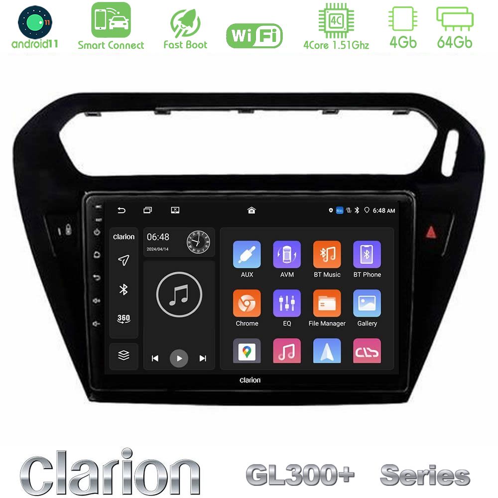 Clarion GL300+ Series 4Core Android11 4+64GB  Citroen C-Elysee / Peugeot 301 Navigation Multimedia Tablet 9"   (Μαύρο))