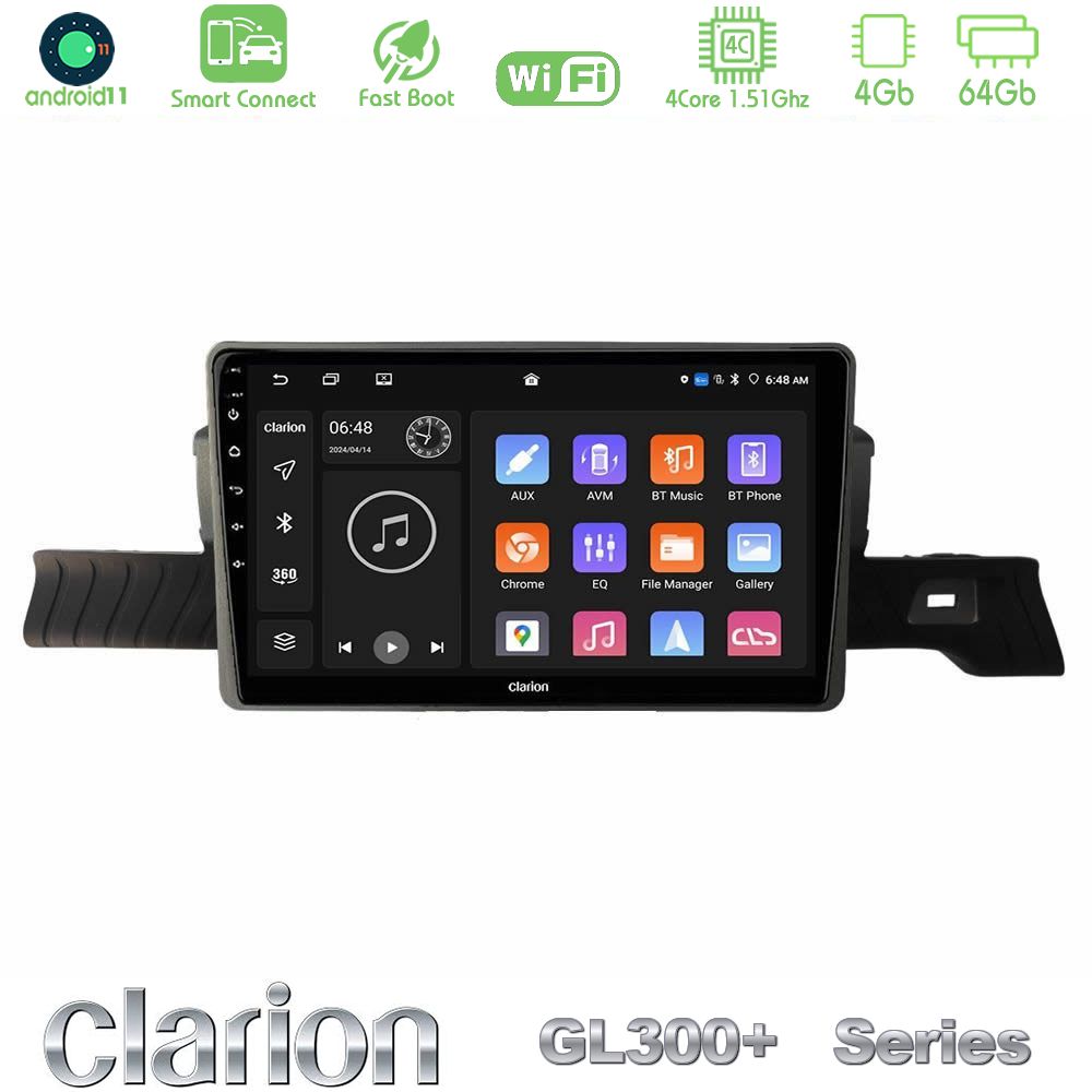 Clarion GL300+ Series 4Core Android11 4+64GB Citroen C3 You 2025-> Navigation Multimedia Tablet 9"