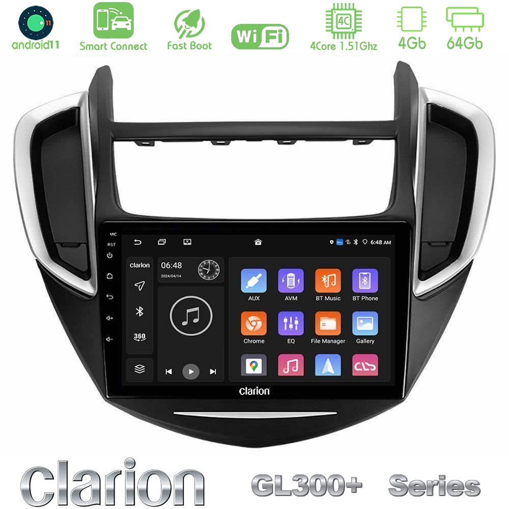 Clarion GL300+ Series 4Core Android11 4+64GB  Chevrolet Trax 2013-2020 Navigation Multimedia Tablet 9"