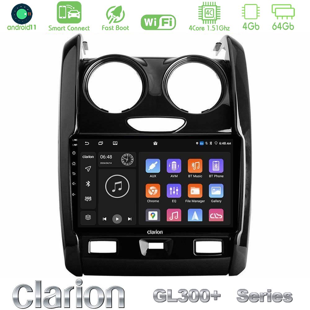 Clarion GL300+ Series 4Core Android11 4+64GB  Dacia Duster 2014-2018 Navigation Multimedia Tablet 9"