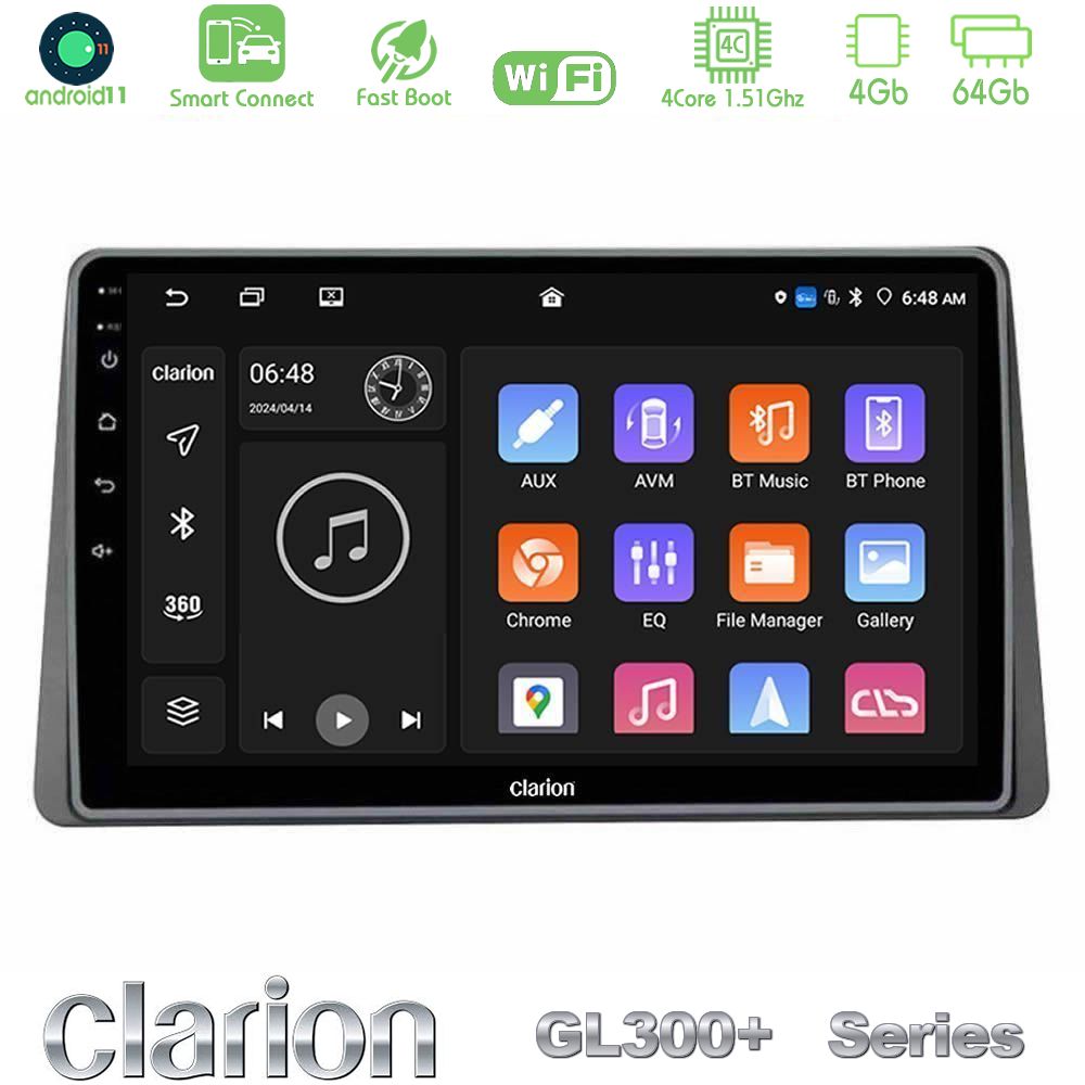 Clarion GL300+ Series 4Core Android11 4+64GB  Dacia Duster 2022-> Navigation Multimedia Tablet 9"