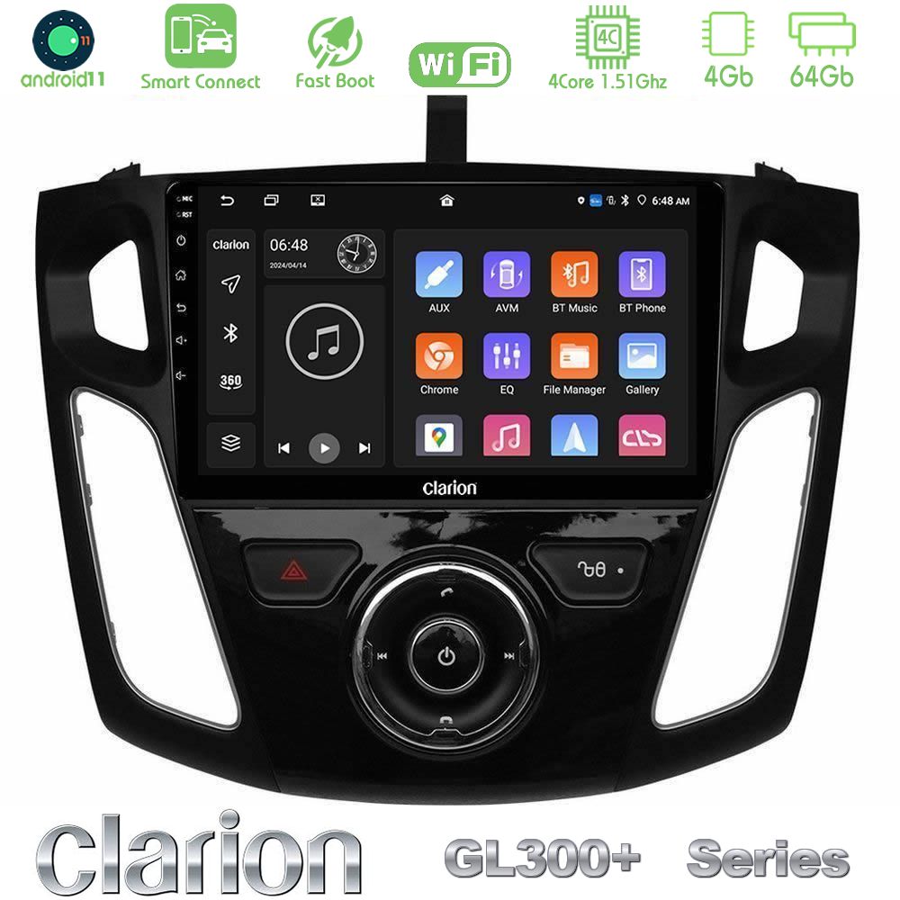 Clarion GL300+ Series 4Core Android11 4+64GB  Ford Focus 2012-2018 Navigation Multimedia Tablet 9"