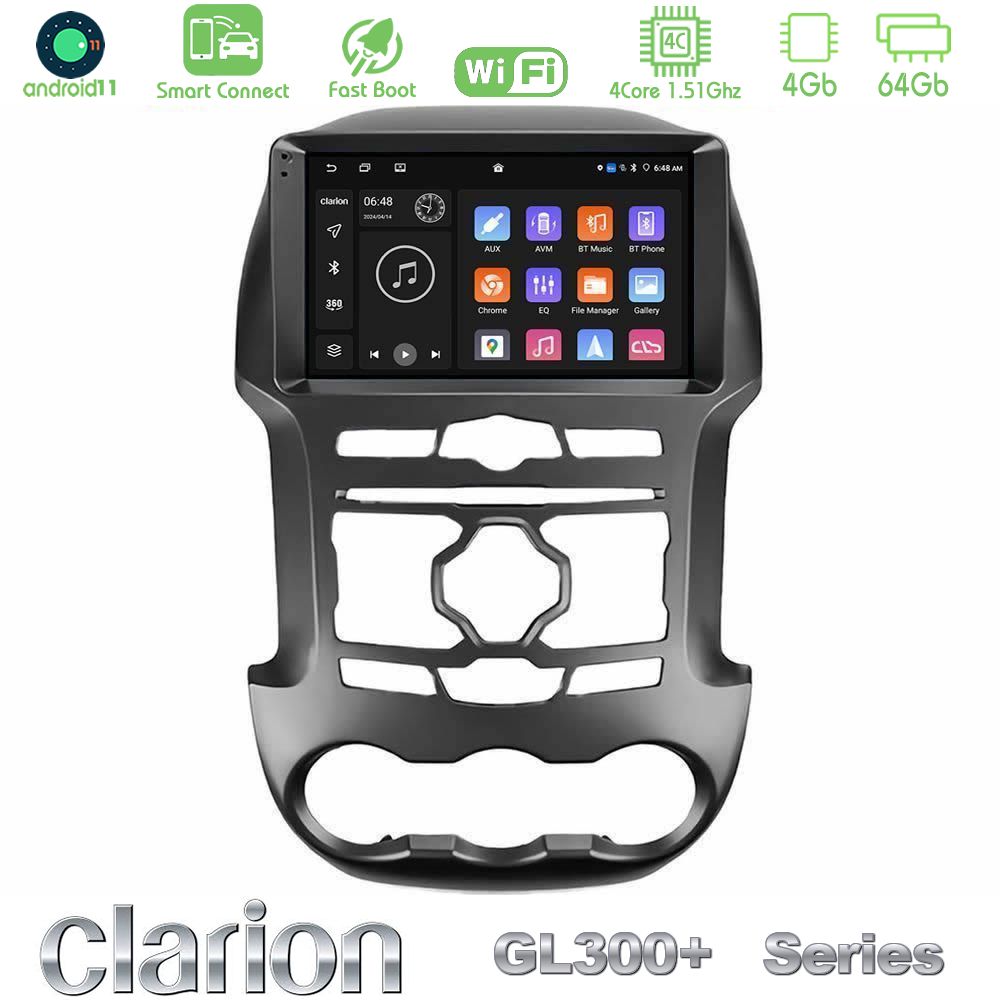 Clarion GL300+ Series 4Core Android11 4+64GB  Ford Ranger 2012-2016 Navigation Multimedia Tablet 9"