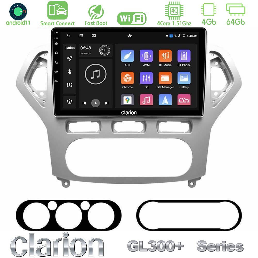 Clarion GL300+ Series 4Core Android11 4+64GB  Ford Mondeo 2007-2010 AUTO A/C Navigation Multimedia Tablet 10"
