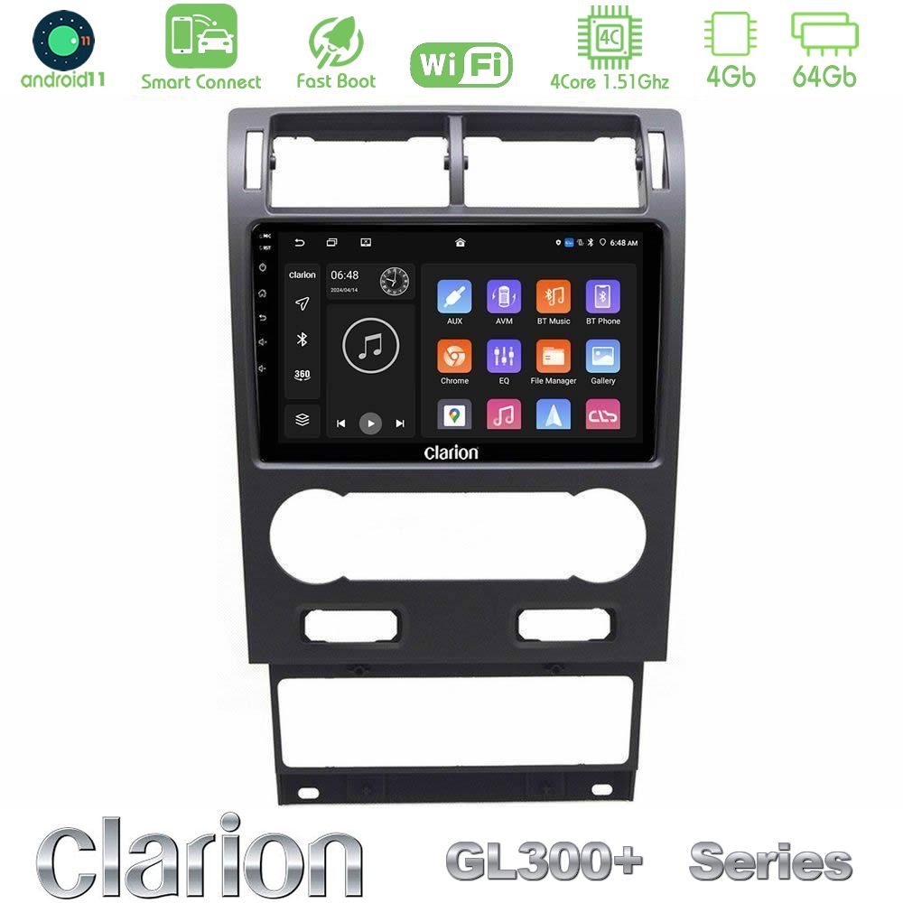 Clarion GL300+ Series 4Core Android11 4+64GB  Ford Mondeo 2004-2007 Navigation Multimedia Tablet 9"