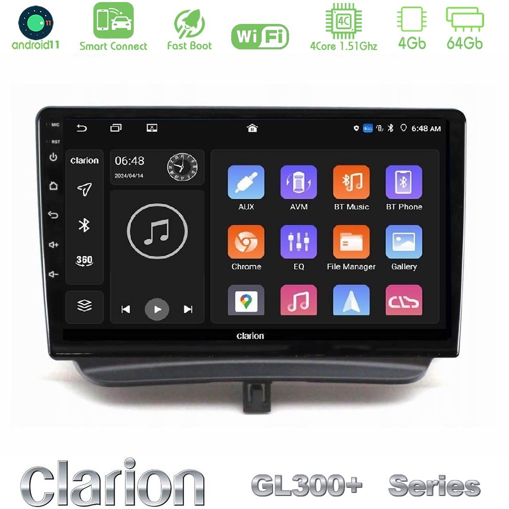 Clarion GL300+ Series 4Core Android11 4+64GB  Ford Courier 2015-2023 Navigation Multimedia Tablet 9"