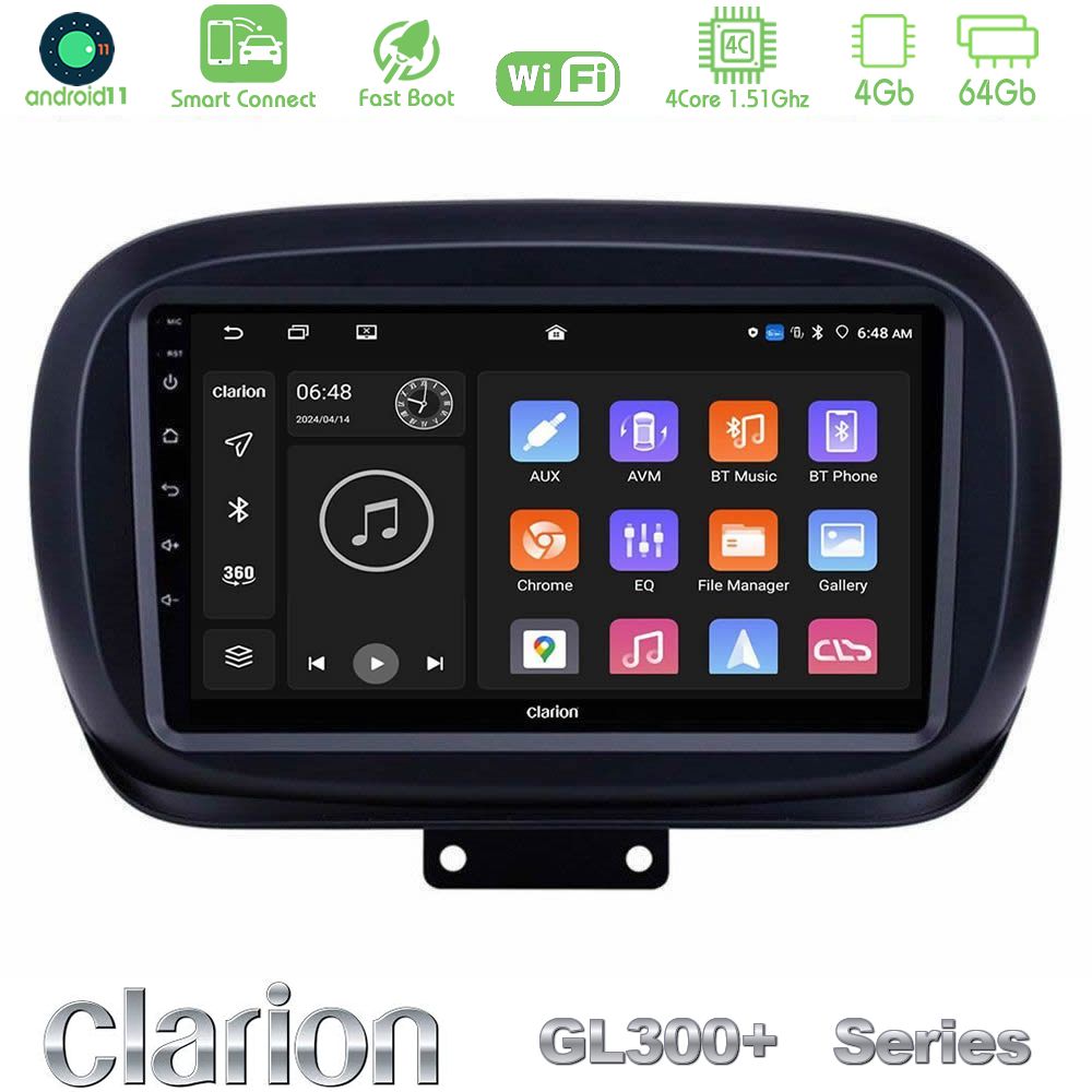 Clarion GL300+ Series 4Core Android11 4+64GB  Fiat 500X Navigation Multimedia Tablet 9"