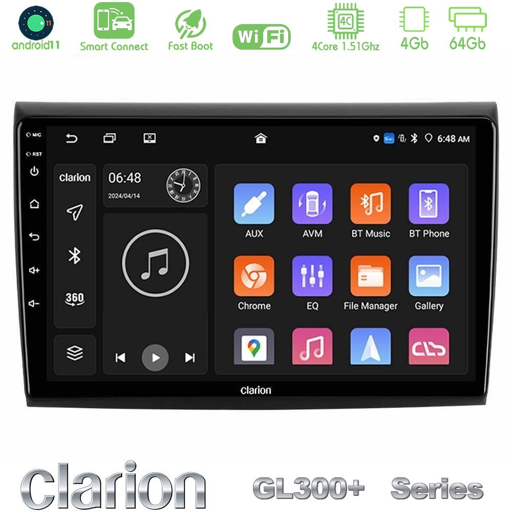 Clarion GL300+ Series 4Core Android11 4+64GB  Fiat Bravo Navigation Multimedia Tablet 9"