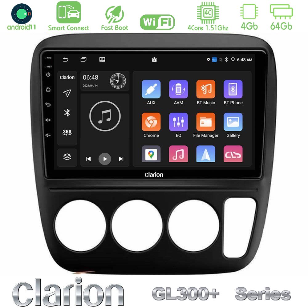 Clarion GL300+ Series 4Core Android11 4+64GB  Honda CRV 1997-2001 Navigation Multimedia Tablet 9"