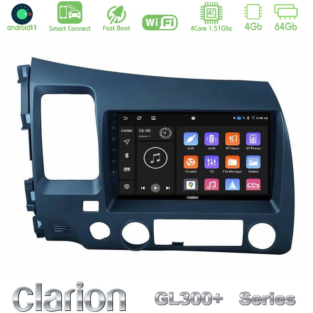 Clarion GL300+ Series 4Core Android11 4+64GB  Honda Civic 2006-2011 Navigation Multimedia Tablet 9"