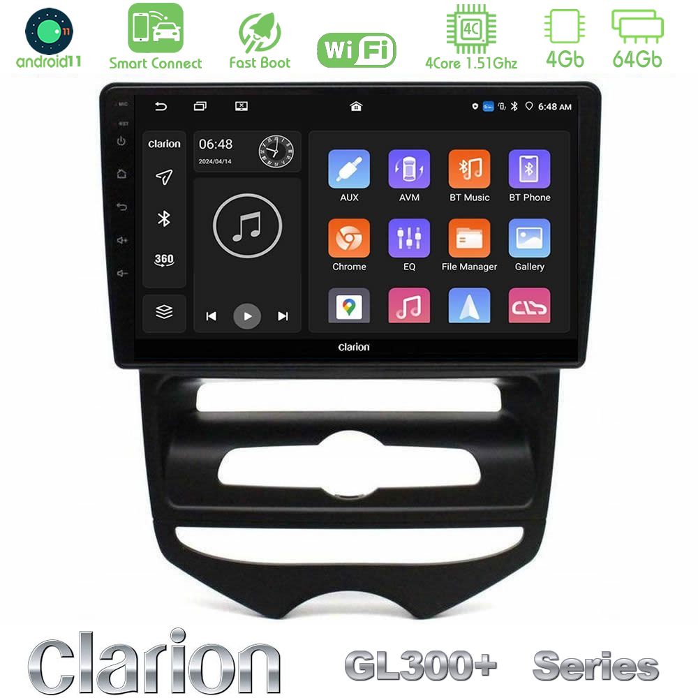 Clarion GL300+ Series 4Core Android11 4+64GB Hyundai ix20 2010-2020 (MANUAL A/C) Navigation Multimedia Tablet 10"