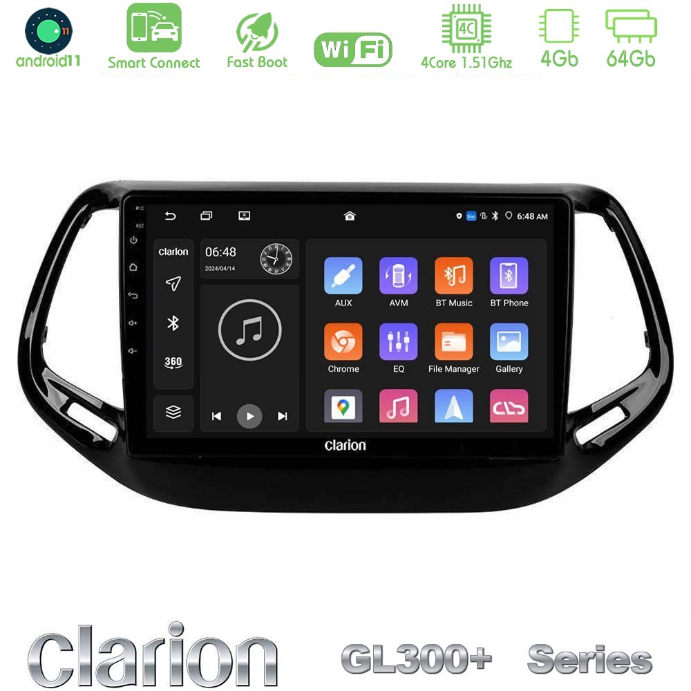 Clarion GL300+ Series 4Core Android11 4+64GB  Jeep Compass 2017> Navigation Multimedia Tablet 10"