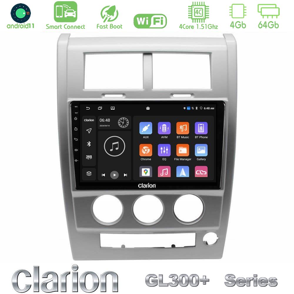 Clarion GL300+ Series 4Core Android11 4+64GB  Jeep Cherokee (KK) 2008-2012 Navigation Multimedia Tablet 10"