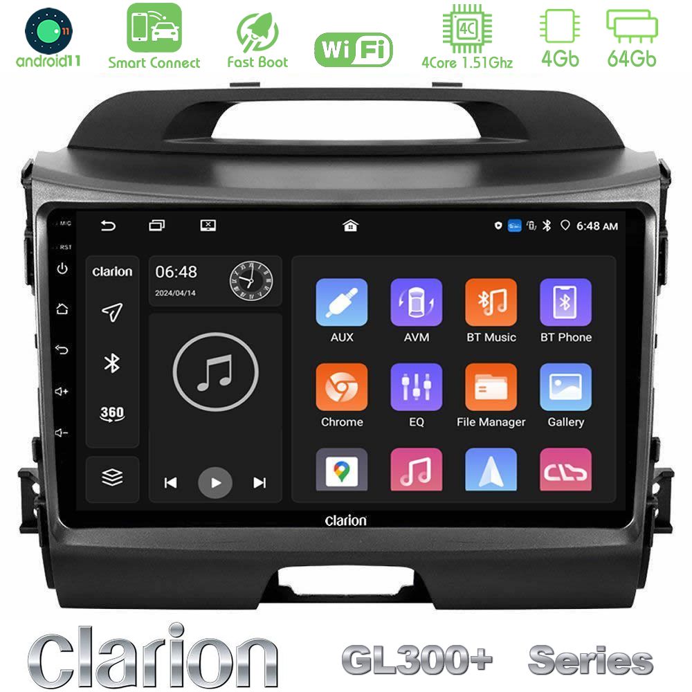 Clarion GL300+ Series 4Core Android11 4+64GB  Kia Sportage Navigation Multimedia Tablet 9"