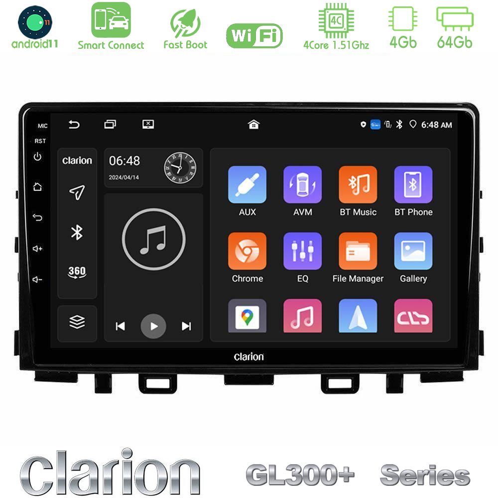 Clarion GL300+ Series 4Core Android11 4+64GB  Kia Stonic Navigation Multimedia Tablet 9"