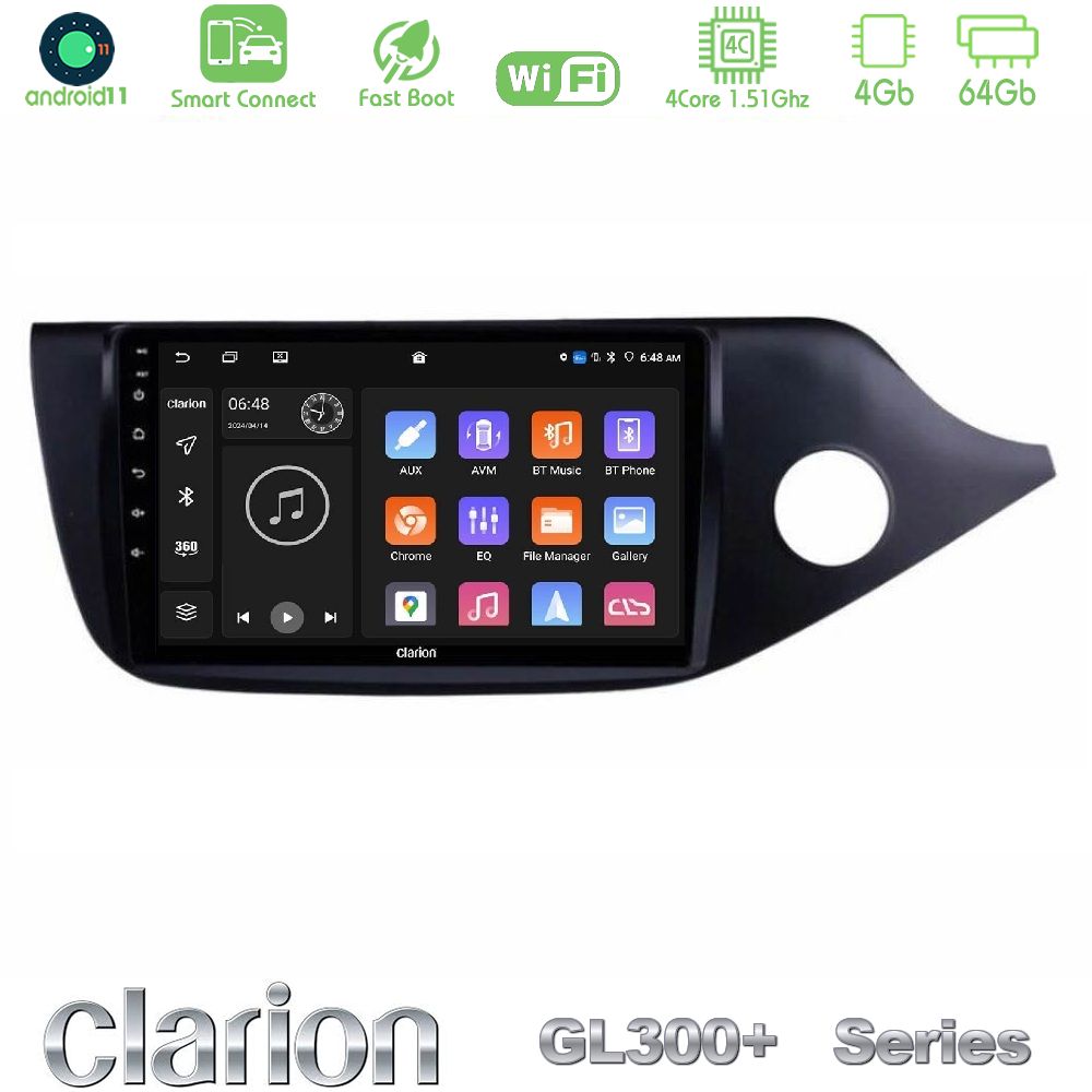 Clarion GL300+ Series 4Core Android11 4+64GB Kia Cee’d/ProCeed 2013-2017 RHD Navigation Multimedia Tablet 9"