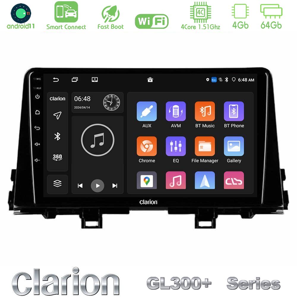 Clarion GL300+ Series 4Core Android11 4+64GB  Kia Picanto 2017-2021 Navigation Multimedia Tablet 9"