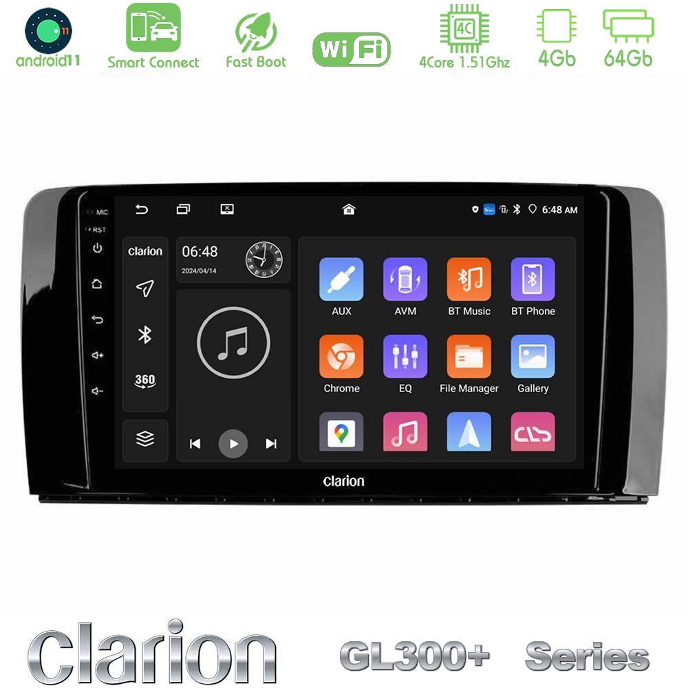 Clarion GL300+ Series 4Core Android11 4+64GB  Mercedes R Class Navigation Multimedia Tablet 9"