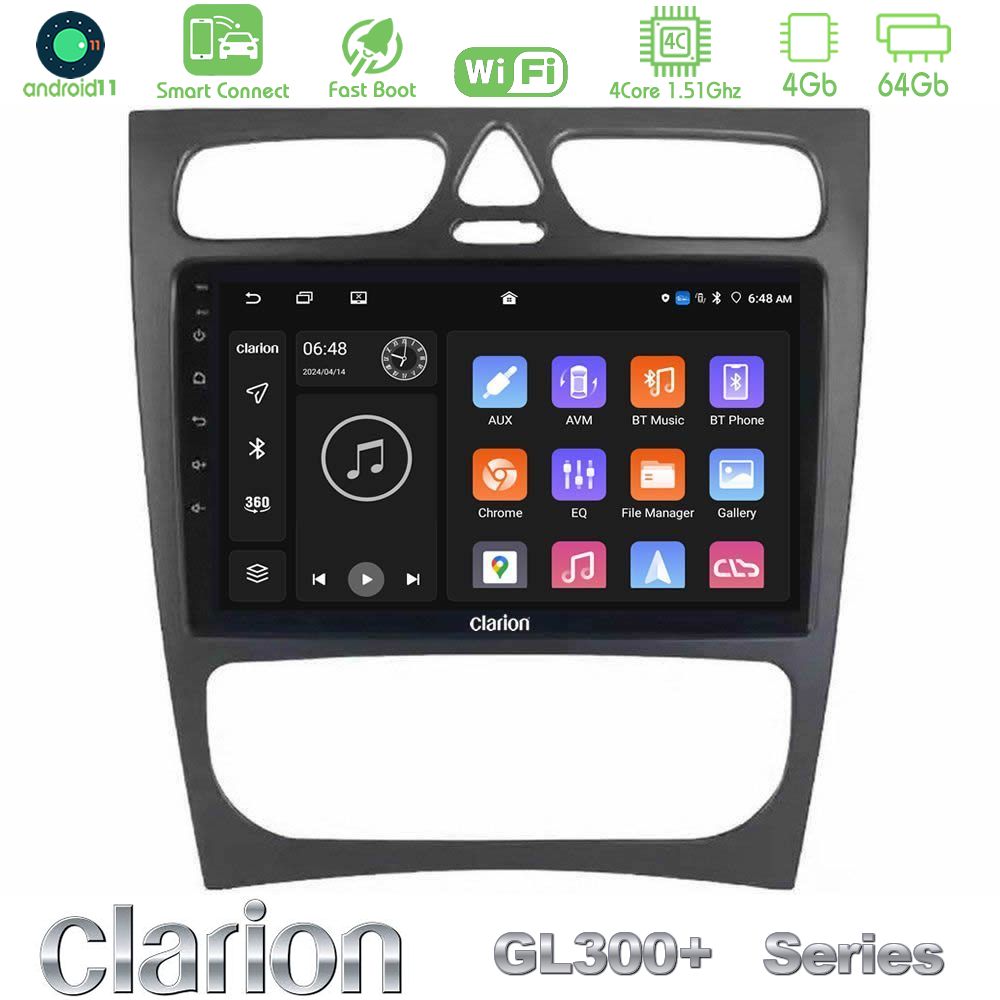 Clarion GL300+ Series 4Core Android11 4+64GB  Mercedes C Class (W203) Navigation Multimedia Tablet 9"