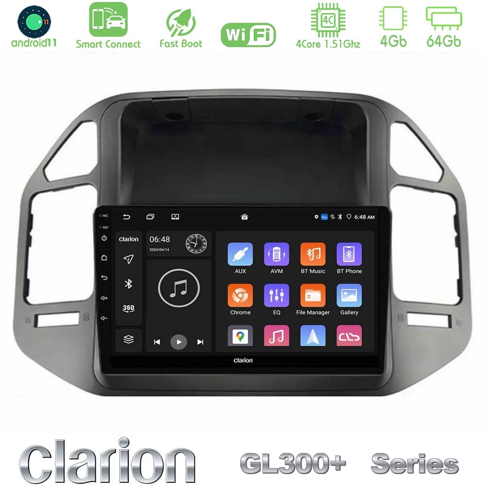 Clarion GL300+ Series 4Core Android11 4+64GB Mitsubishi Pajero 2002-2006 Navigation Multimedia Tablet 9"