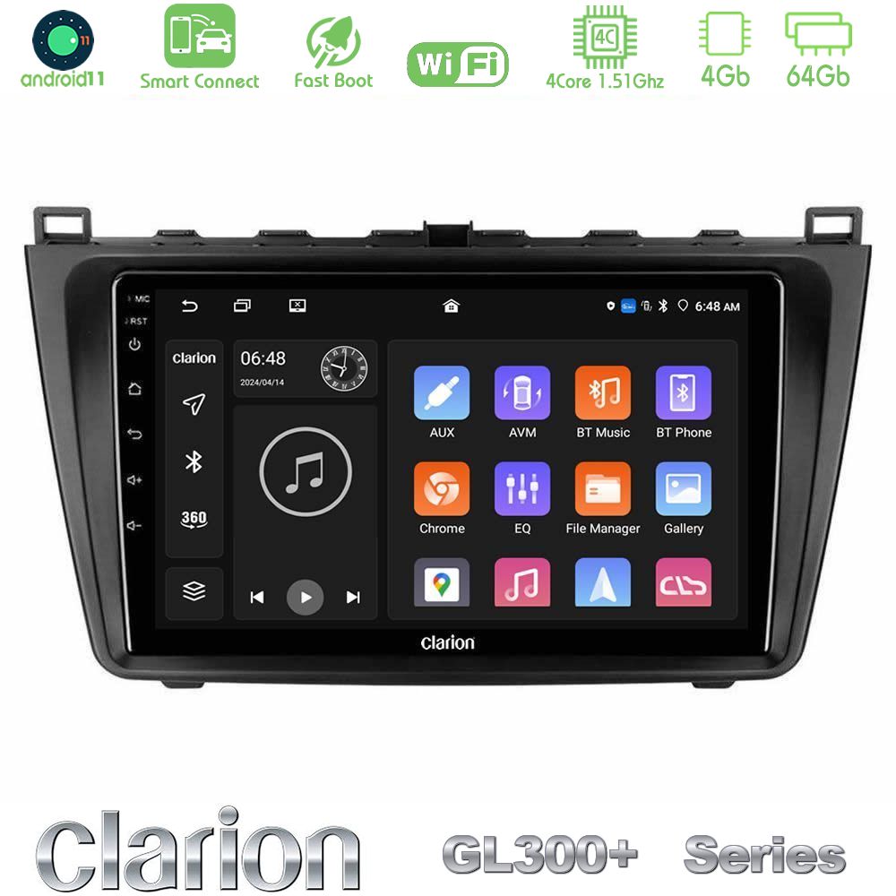 Clarion GL300+ Series 4Core Android11 4+64GB  Mazda 6 2008-2012 Navigation Multimedia Tablet 9"
