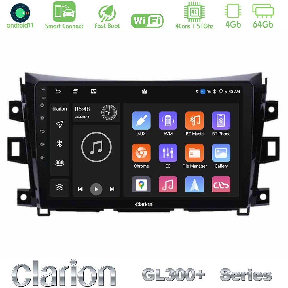 Clarion GL300+ Series 4Core Android11 4+64GB  Nissan Navara NP300 Navigation Multimedia Tablet 9"
