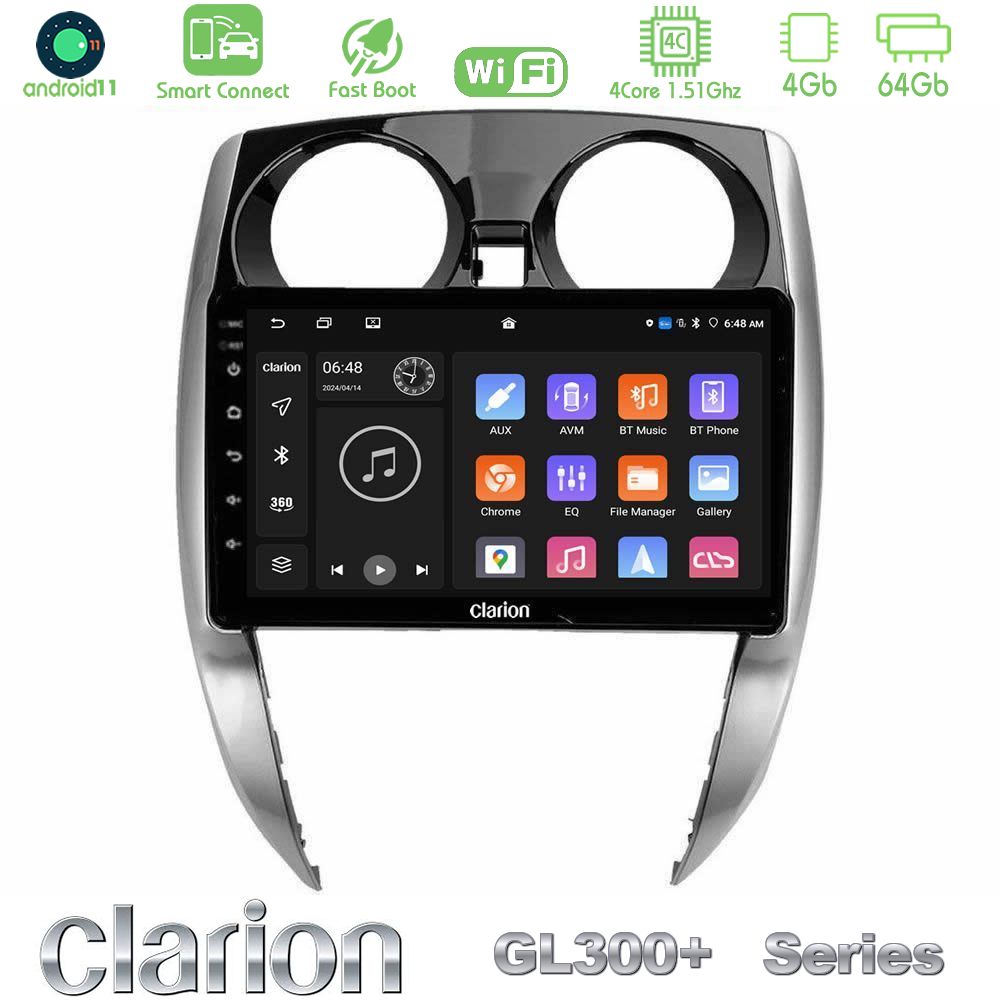 Clarion GL300+ Series 4Core Android11 4+64GB  Nissan Note 2013-2018 Navigation Multimedia Tablet 10"