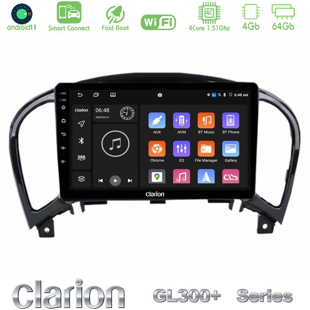 Clarion GL300+ Series 4Core Android11 4+64GB  Nissan Juke Navigation Multimedia Tablet 9"