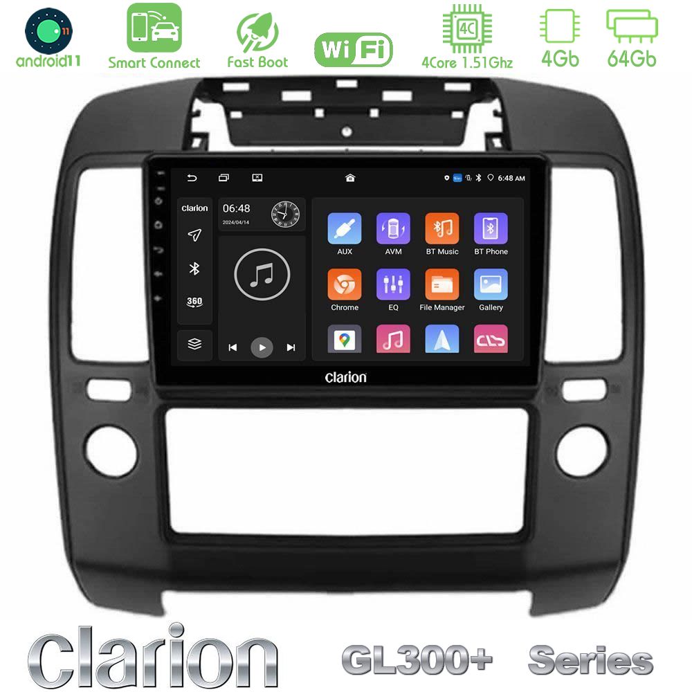 Clarion GL300+ Series 4Core Android11 4+64GB  Nissan Navara Navigation Multimedia Tablet 9"