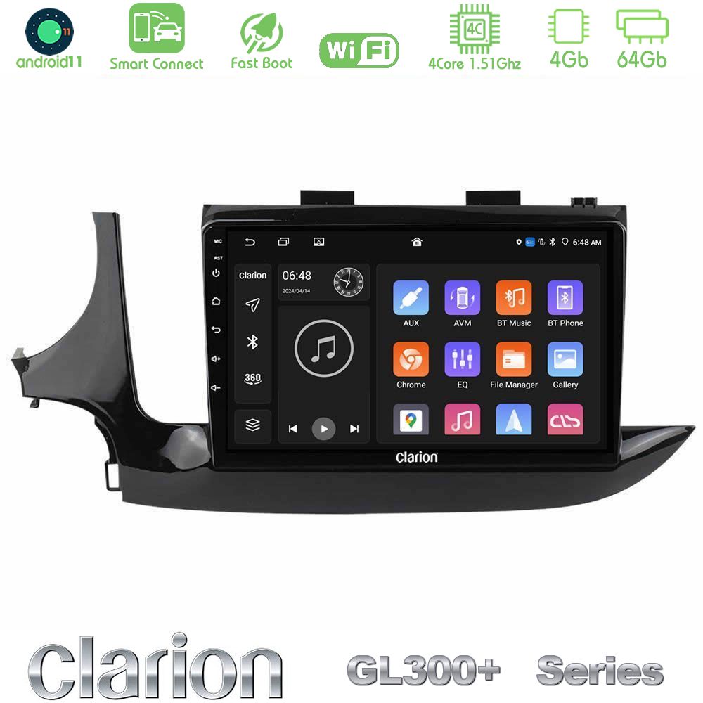 Clarion GL300+ Series 4Core Android11 4+64GB  Opel Mokka 2016-2020 Navigation Multimedia Tablet 9"