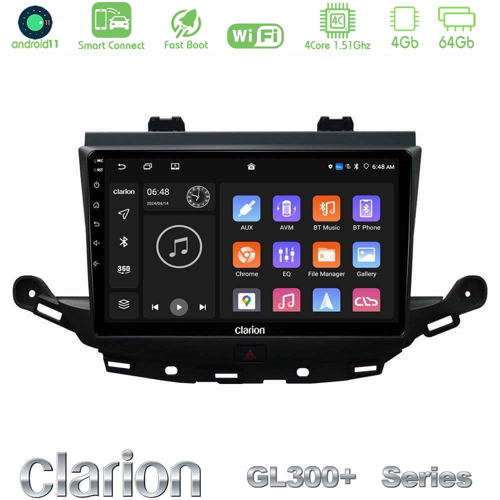 Clarion GL300+ Series 4Core Android11 4+64GB  Opel Astra K 2015-2019 Navigation Multimedia Tablet 9"