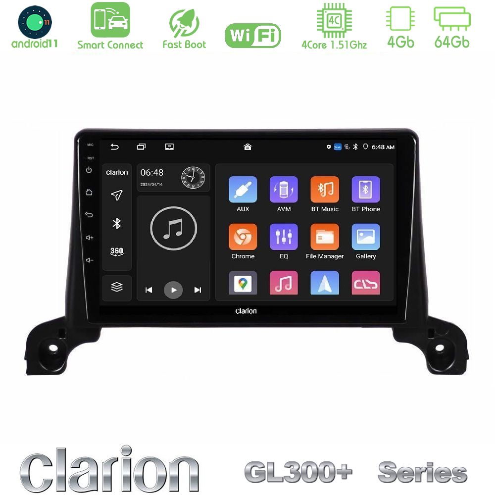 Clarion GL300+ Series 4Core Android11 4+64GB  Peugeot 3008/5008 2017-2023 Navigation Multimedia Tablet 9"