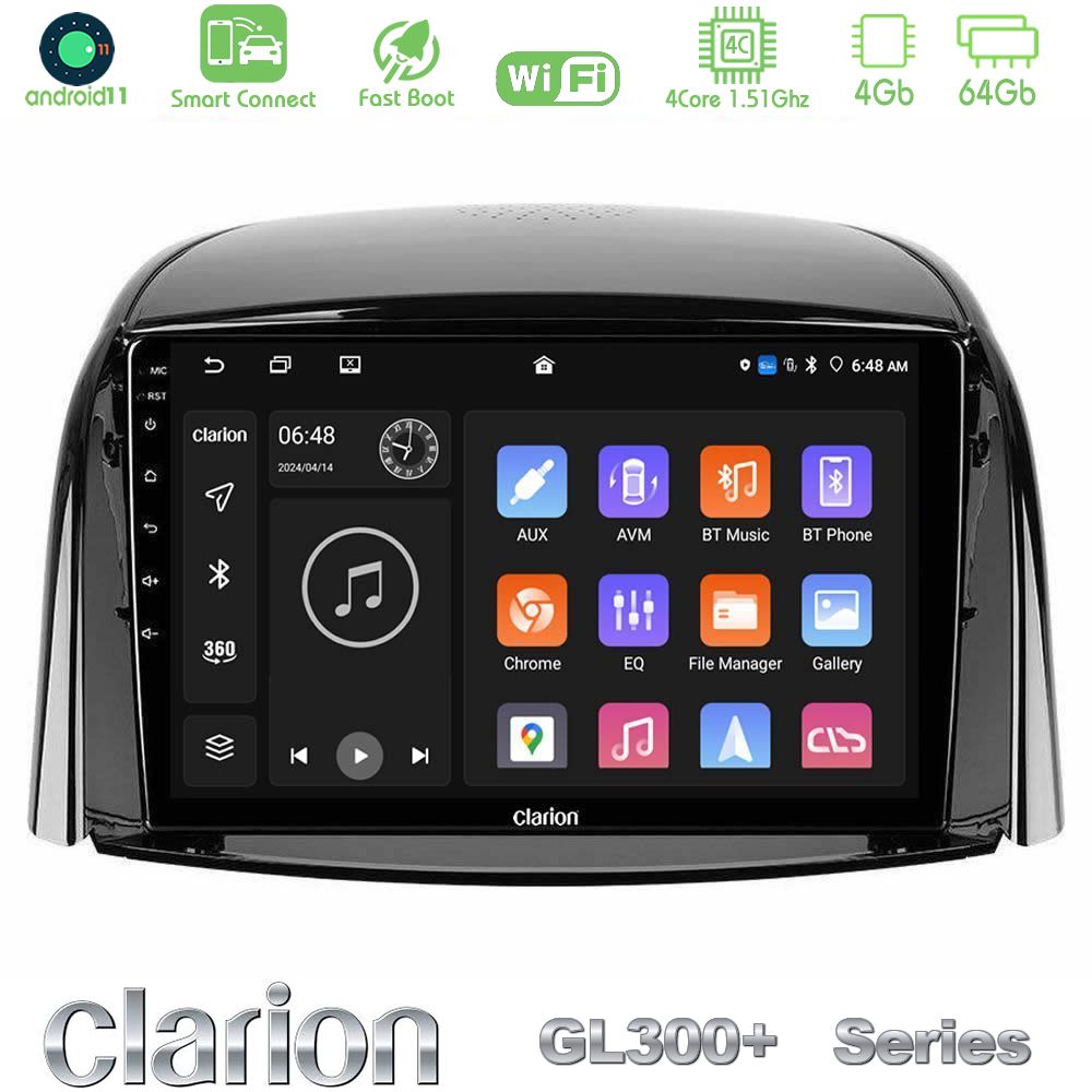 Clarion GL300+ Series 4Core Android11 4+64GB  Renault Koleos 2007-2015 Navigation Multimedia Tablet 9"