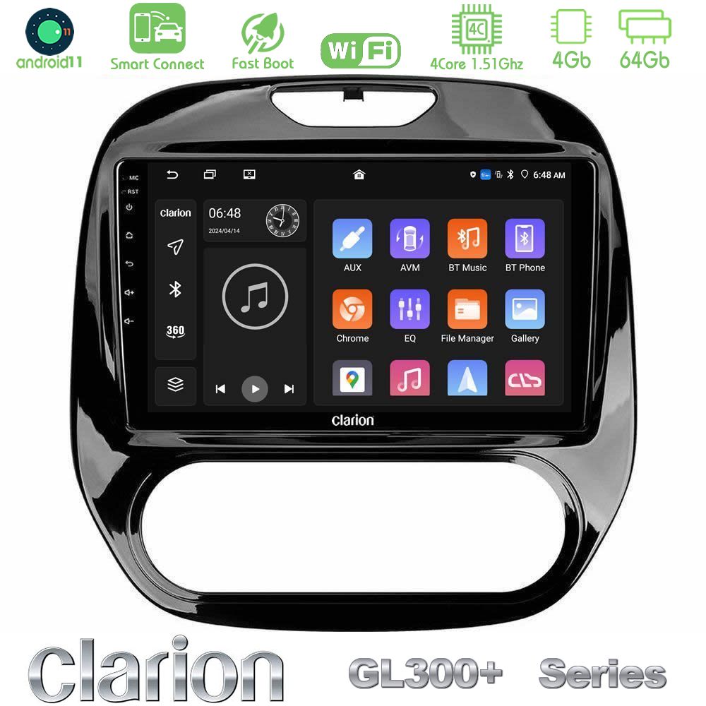 Clarion GL300+ Series 4Core Android11 4+64GB  Renault Captur 2013-2019 (Manual AC) Navigation Multimedia Tablet 9"