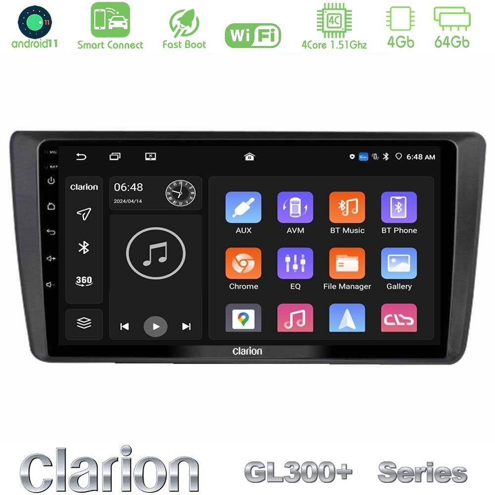 Clarion GL300+ Series 4Core Android11 4+64GB  Skoda Octavia 2004-2012 Navigation Multimedia Tablet 9"