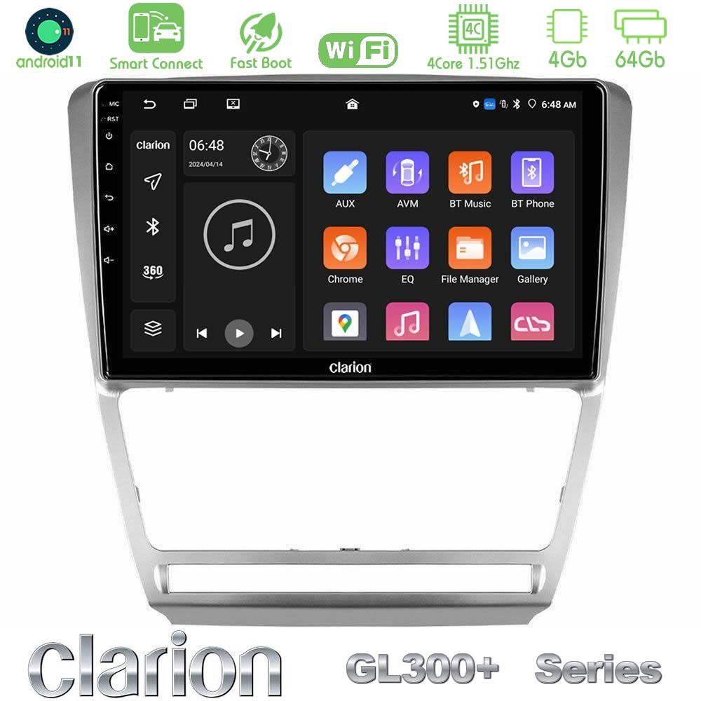 Clarion GL300+ Series 4Core Android11 4+64GB  Skoda Octavia 5 Navigation Multimedia Tablet 10"
