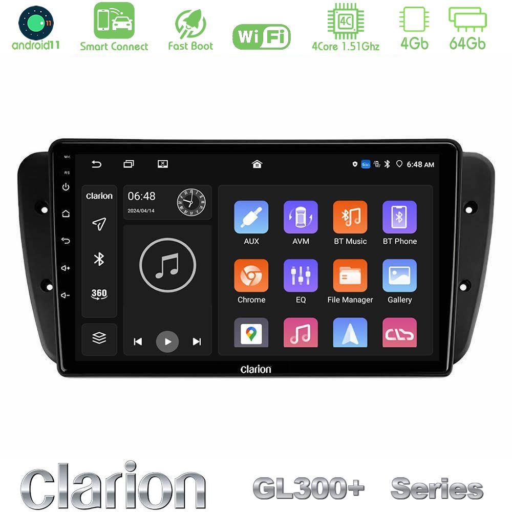 Clarion GL300+ Series 4Core Android11 4+64GB  Seat Ibiza 2008-2012 Navigation Multimedia Tablet 9"