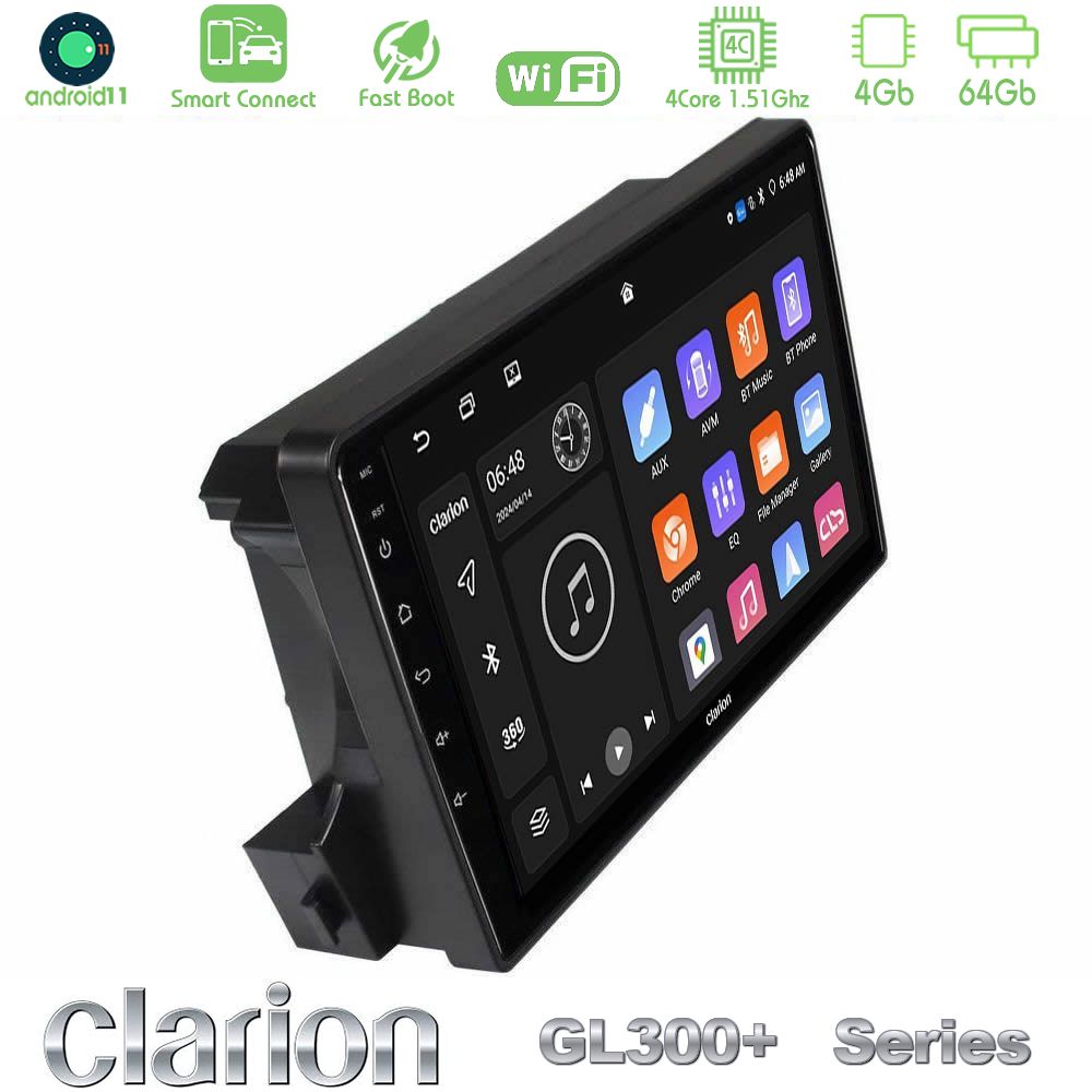 Clarion GL300+ Series 4Core Android11 4+64GB Ssangyong Actyon/Kyron 2005-2014 Navigation Multimedia Tablet 9"